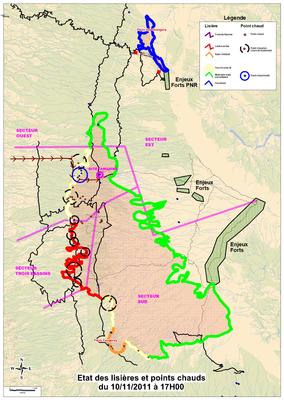 Carte incendie du Maïdo - 10 novembre 2011 - Source : préfecture de la Réunion
