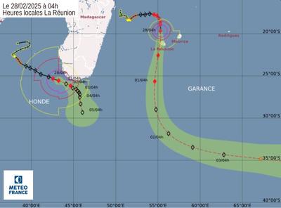 Prévision trajectoire cyclone Garance Météo France