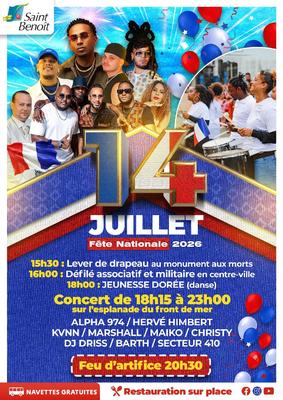 Fête nationale du 14 juillet à Saint-Benoît Fête nationale à Saint-Benoît - Feu d'artifice au programme
