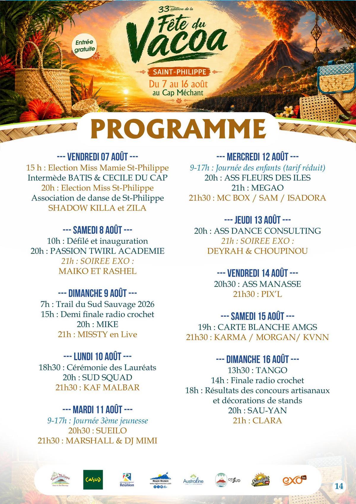 Fête Vacoa - Programme des concerts