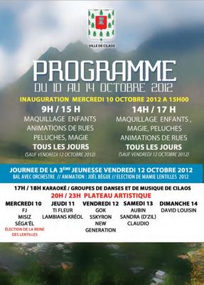 programme de la fête des lentilles 2012 Cilaos (Ile de la Réunion)