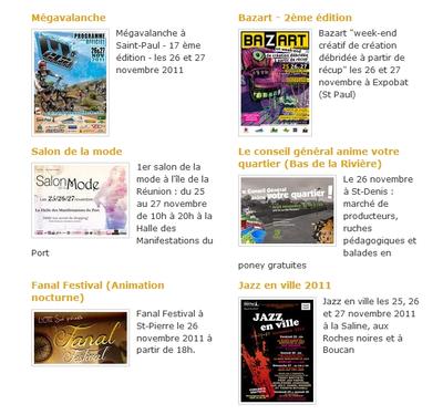 Evenements sur Guide Réunion pour le WE du 26 et 27 novembre