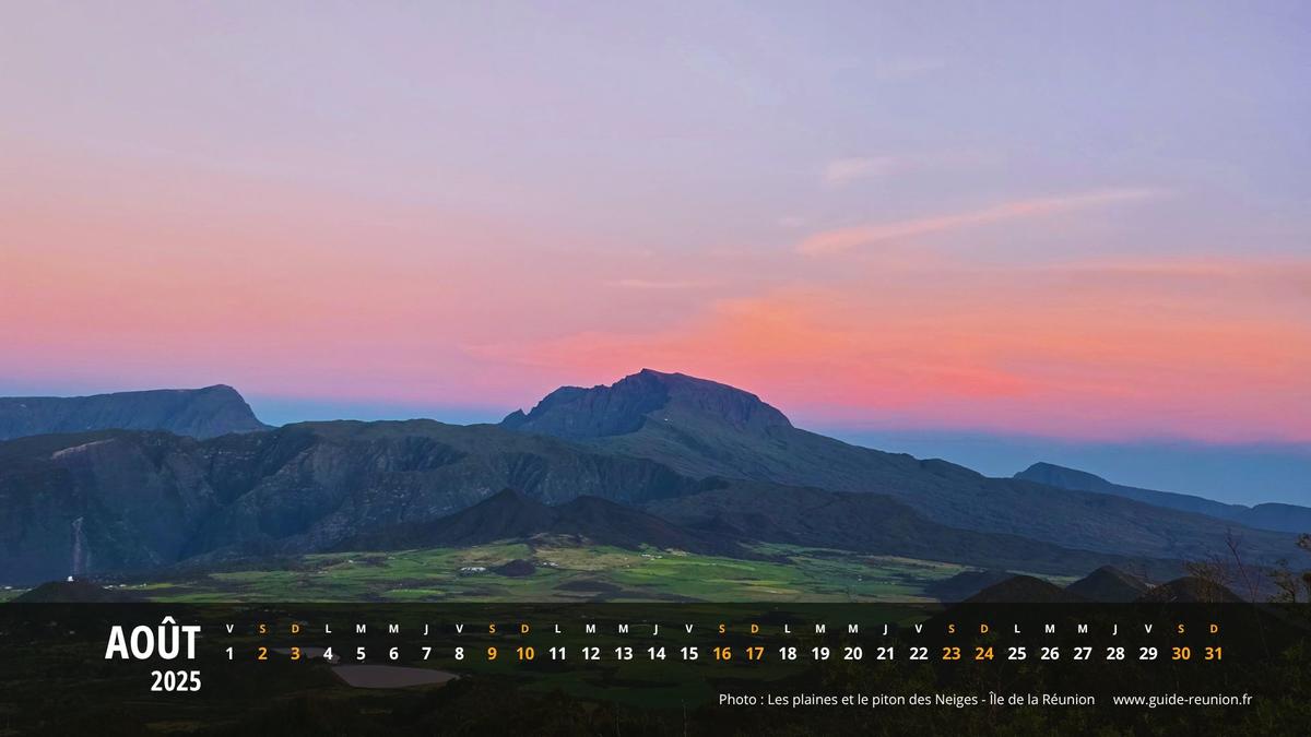 Calendrier Août 2025 - Île de la Réunion