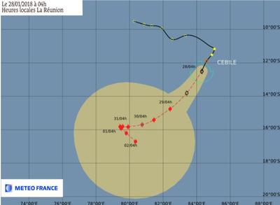 Cyclone Cebile, Océan Indien