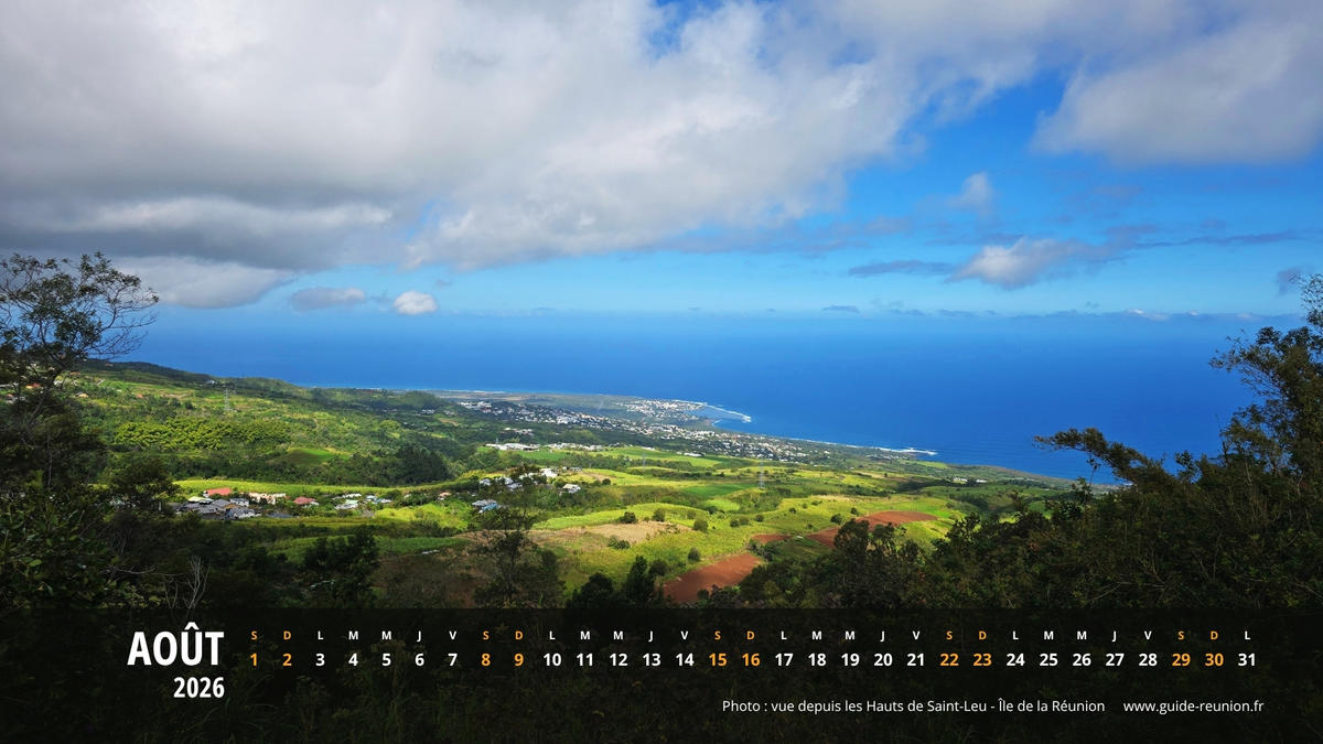 Calendrier Août 2026 - Île de la Réunion