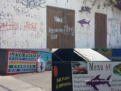 Requins sur les murs de la ligne paradis (tags)