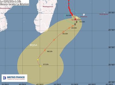 Prévisions de trajectoire de Météo France le 2 janvier 2014 à 10h