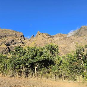 Vue sur les remparts du cirque de Mafate depuis l'îlet des Lataniers