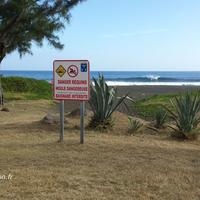 Signalisation informant du risque requin sur la plage de l'Etang-Salé