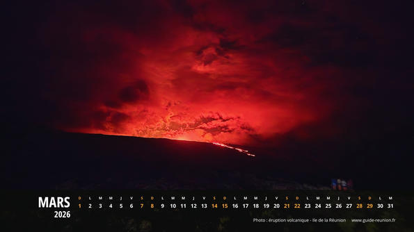Calendrier Mars 2026 - Île de la Réunion