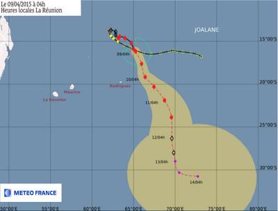Forte tempête tropicale Joalane - Prévisions Météo France 7 avril à 4h