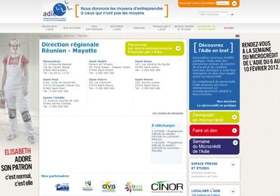 Capture d'écran du site de l'ADIE (Région Réunion Mayotte)