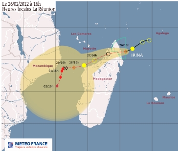 Tempête Irina - Positions Météo France
