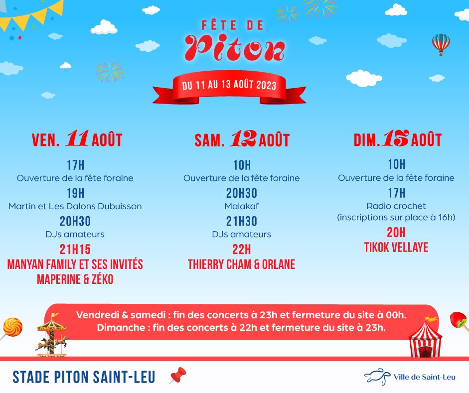 Fête de piton Saint-Leu - Programme