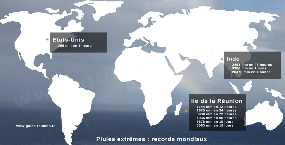 Records du monde de pluies intenses - carte